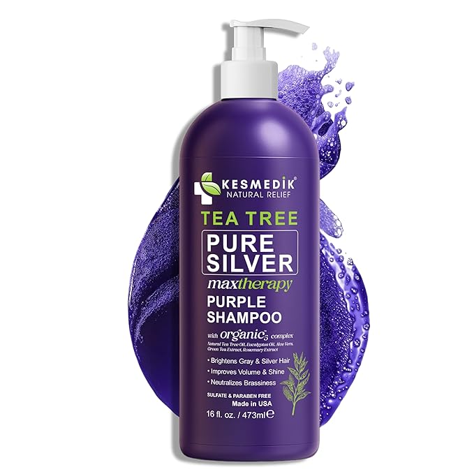 Tea Tree Purple Shampoo for Blonde, Bleached, Silver & Grey Hair, Anti-Brass Toner, Boosts Highlights & Color, Revitalizes, Relieves Itchy Scalp & Salon-Grade Hair Toner Shampoo.-Velvo Beauty