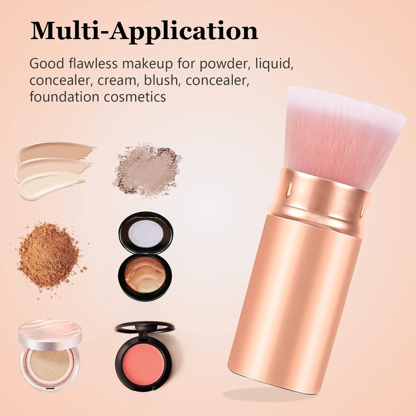 Falliny Retractable Makeup Brushes, Travel Kabuki Powder Foundation Brush, Portable Face Liquid Foundation Sunscreen Brush with Cover for Blending Liquid, Bronzer,Cream or Flawless Powder Cosmetics-Velvo Beauty