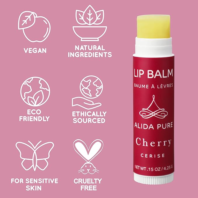 Cherry Lip Balm Collection, Vegan Lip Balm Set, Beeswax Free, with Avocado Oil, Organic Jojoba Oil, and Vitamin E, Natural Moisturizer for Dry, Chapped Lips, 3 Tube Set-Velvo Beauty