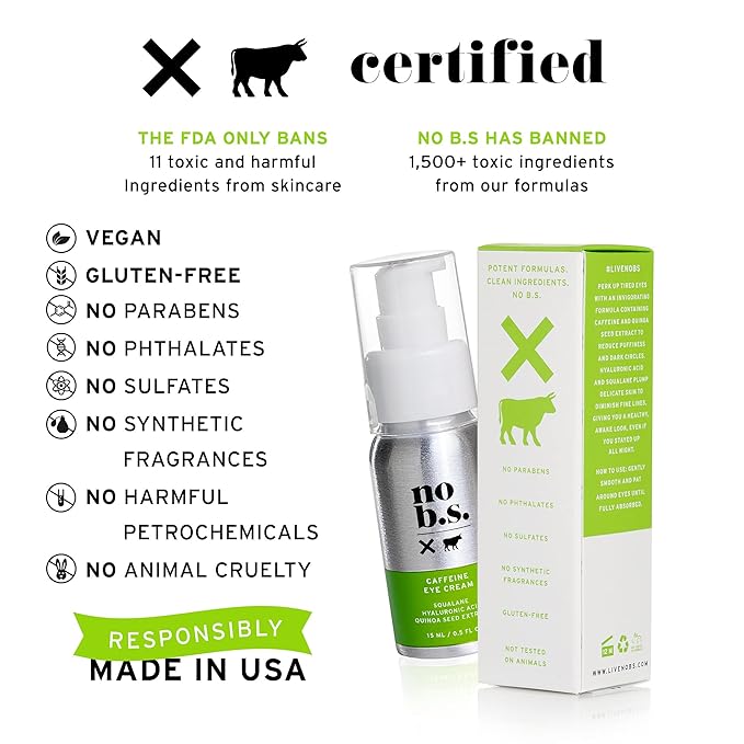 No B.S. Caffeine Eye Cream with Pure Hyaluronic Acid & Plant Based Squalane Oil, Under Eye Cream for Dark Circles & Puffiness, Skin Care for Women & Men, Travel Size, 0.5 FL Oz, and CoQ10 for Wrinkles-Velvo Beauty