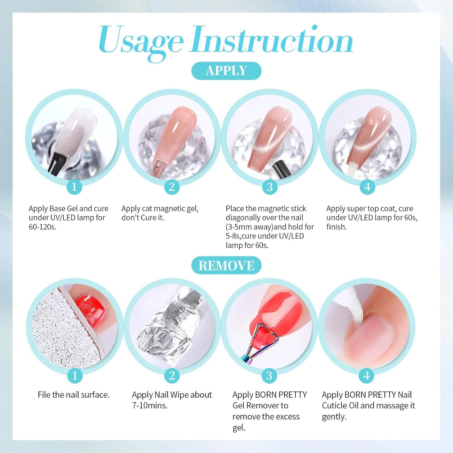 BORN PRETTY Blue Cat Magnetic Eye Gel Nail Polish, Rainbow Holographic Moonlight Glass Magnetic Gel Nail Polish 15ML-Velvo Beauty