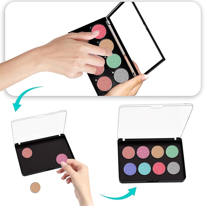 Empty Magnetic Makeup Palette Set, 1pc Magnetic Makeup Palette+ 20PCS Round Adhesive Metal Stickers + 30PCS Square Adhesive Metal Stickers for DIY Eyeshadow Blush-Velvo Beauty
