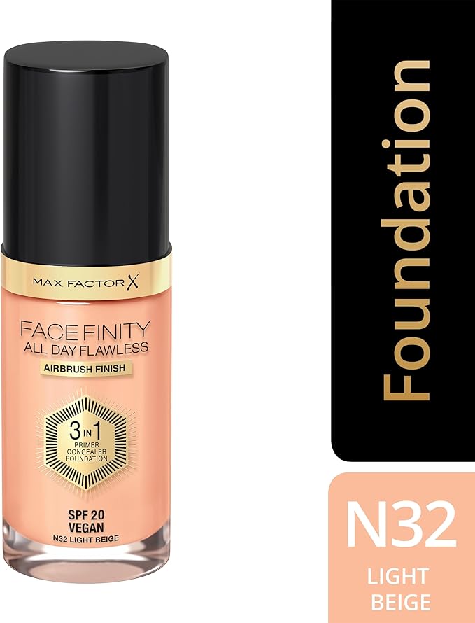 Max Factor Facefinity 3-in-1 All Day Flawless Liquid Foundation, SPF 20-32 Light Beige, 30 ml-Velvo Beauty