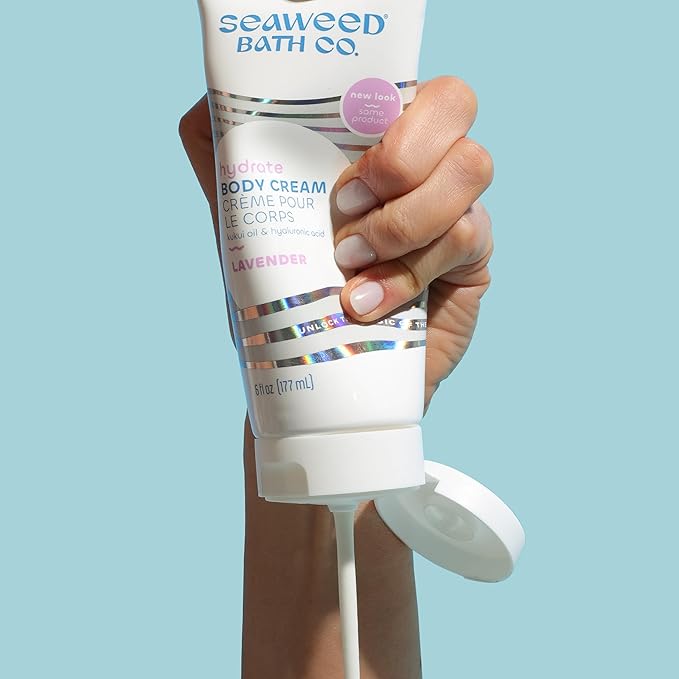Seaweed Bath Co. Hydrate Body Cream, Lavender Scent, 6 Ounce, Nourishing Hand & Body Lotion Moisturizer for Dry Skin, with Sustainably Harvested Seaweed, Kukui Oil, Hyaluronic Acid, Shea Butter-Velvo Beauty