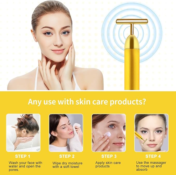 2 Pack T Shape Face Massager Beauty Bar Golden & Pink Facial Massager, Portable Electric Vibration Face Neck Body Massager for Firming Lifting Anti Aging Skin Tightening Wrinkle Reducing-Velvo Beauty