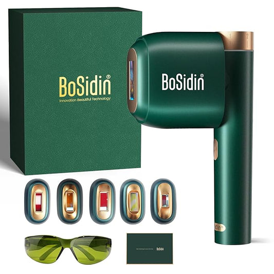 Laser Hair Removal, BoSidin IPL Hair Removal with Painless Ice-Cooling, 2-in-1 Face SR Rejuvenation, 6+1 Modes, 6 Levels Hair Removal for Women Permanent, Laser Hair Removal Kit with Shaver, Goggles-Velvo Beauty