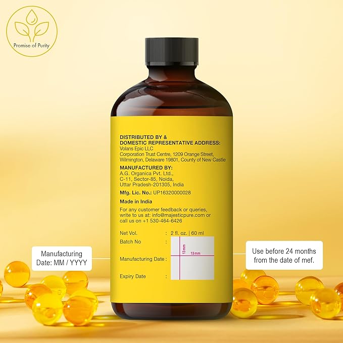 Majestic Pure Vitamin E Oil - 100% Pure & Natural, 70,000 IU | Premium Grade, Cold-Pressed and Tocopherol to Repair Dry, Damaged Skin | Moisturizing Skin, Hair and Scalp 2 Fl Oz-Velvo Beauty