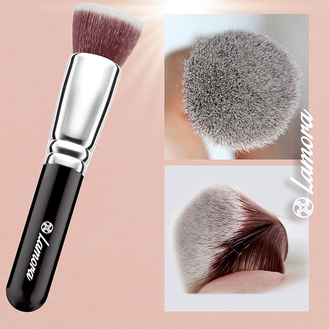 LAMORA Foundation Brush for Liquid Makeup - Kabuki Face Brush for Cream, Powder, Blush, and Concealer - Flat Top Blending, Buffing, Stippling Brush-Velvo Beauty