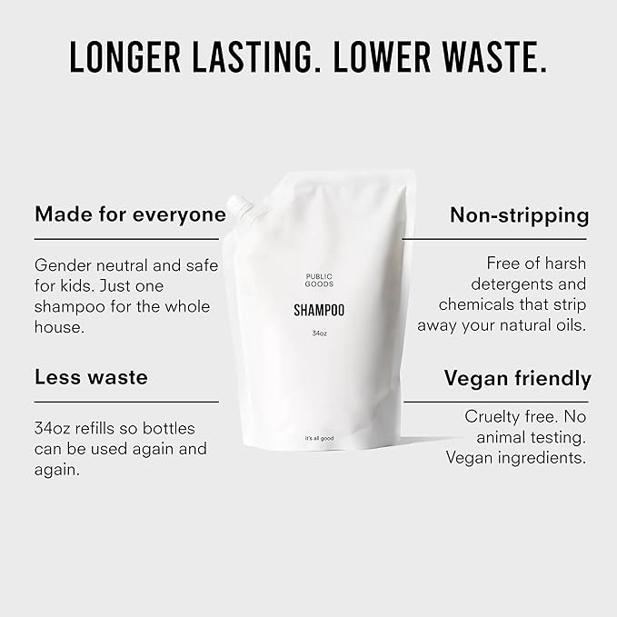 Public Goods Shampoo for Women & Men | Natural Gentle Shampoo to Cleanse & Nourish All Hair Types | Made with Organic Essential Oils | Sulfate & Paraben Free | Vegan | Made in Canada | 34 Fl Oz Refill-Velvo Beauty
