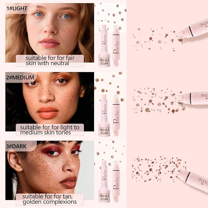 Freckle Stamp - Freckle Pen Waterproof, Long Lasting Fake Freckles,Quick Dry 5-Point Faux Freckles Stamp Cushion Stain Marker in One Press Natural and Lifelike Sunkissed Pencil Tool Makeup (#2-Medium)-Velvo Beauty