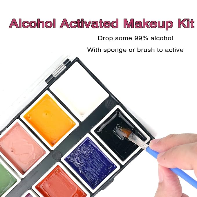 Depvision Alcohol Activated Face Paint SFX Makeup 12 color for Special Effects Wound Bruise Waterproof Professional Makeup Artist with Color Palette Sponges Brushes Skin Illustrator-Velvo Beauty
