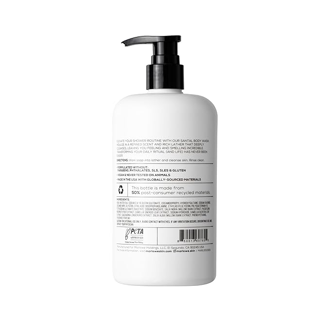MARLOWE. No. 103 Body Wash 15 oz Pump, Santal, Energizing & Refreshing Shower Gel, Willow Bark & Green Tea Extracts, Cleanses, Moisturizes, Smooths & Nourishes, Warm Amber, Spice & Citron Scent-Velvo Beauty