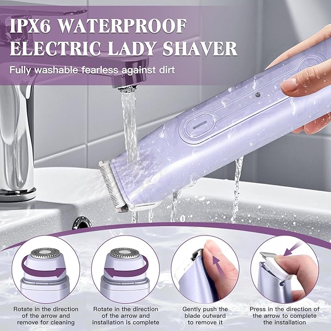 Bikini Trimmer Electric Razors for Women, 2-in-1 Dual-Head Cordless Body Hair Trimmer Facial Hair Removal for Face Lip Chin Pubic Underarm Legs, IPX6 Waterproof, Gifts for Women-Velvo Beauty