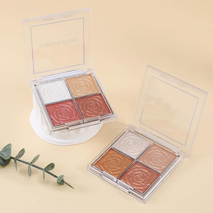 Boobeen Blush and Highlighter Palette- 4-color Metallic Shimmer Shadow Powder, Illuminator Makeup Set for Shading, Highlighting & Defining the Face-Velvo Beauty
