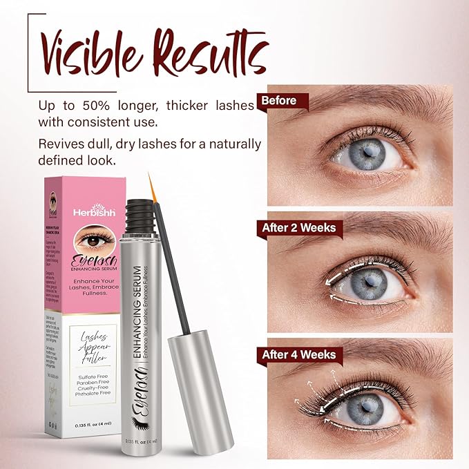 Herbishh Eyelash Enhancing Nourishing Serum for Longer, Thicker Lashes, Safe for Lash Extensions, Fragrance-Free Lash Serum, Sulfate-Free, Travel-Friendly, 0.135 fl. oz-Velvo Beauty