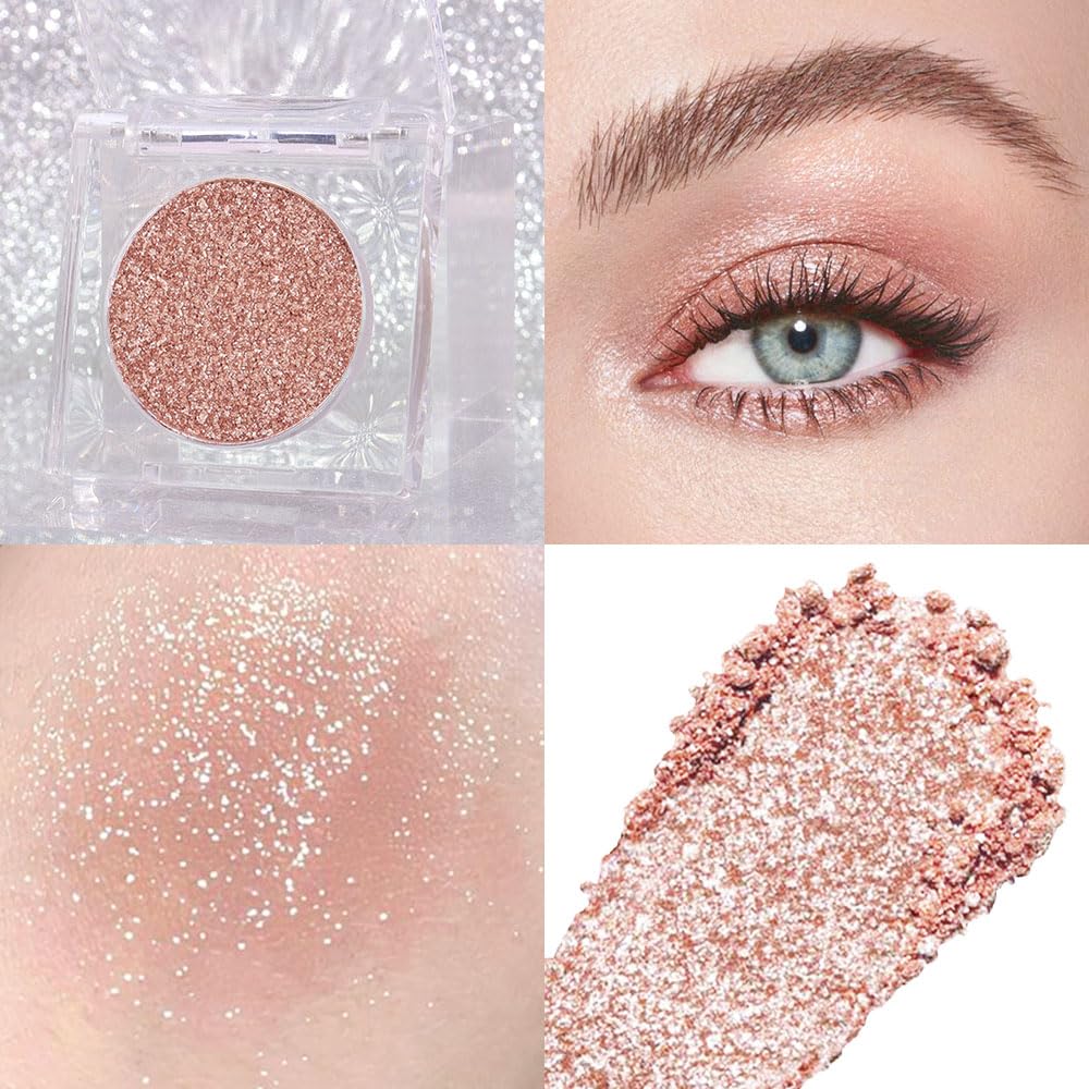 Champagne Rose Gold Monochrome Shimmer Eyeshadow Palette Makeup,Long Lasting Naturing-Looking Lightweight Glitter Single Eyeshadow,Neutral Powde Eye Shadow for Older Women-Velvo Beauty