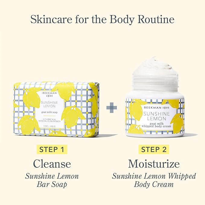 Beekman 1802 Sunshine Lemon Whipped Body Cream - Scented - 8 oz - Moisturizes, Soothes, & Softens - With Coconut Oil and Mango Seed Butter - No Irritation - Good for Sensitive Skin-Velvo Beauty