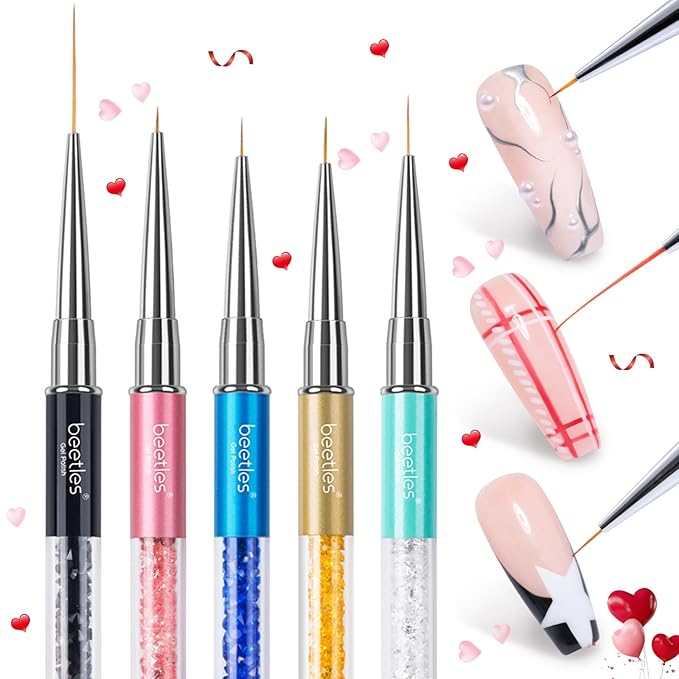 Beetles Gel Polish Nail Art Liner Brushes 5Pcs Painting Art Design Pen Set Diamond Application Rhinestone Handle Dotting Drawing Sizes 5 7 9 11 20mm Nail Design Gift for Women-Velvo Beauty