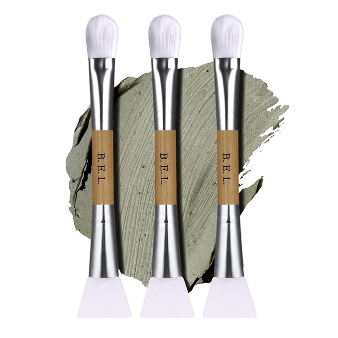 Bare Essentials Living Clay Face Mask Brush (3 Pack, Bamboo) Dual Soft Silicone Face Mask Applicator Brush Tool, Great Facial Essentials, Moisturizer Applicator & Skincare Brush for Facials-Velvo Beauty