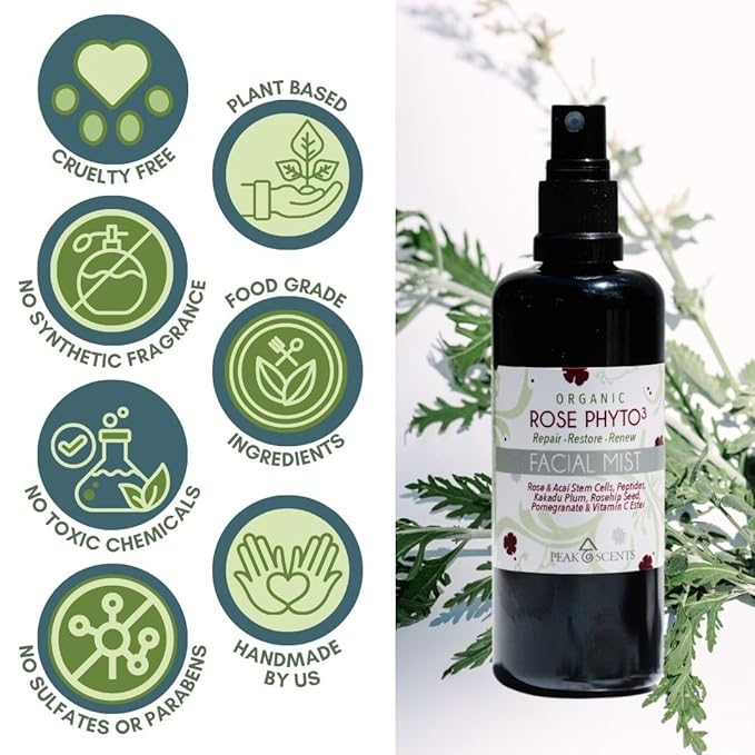 Organic & Vegan Rose Phyto³ Water Facial Spray - Moisturizing Face Mist & Setting Spray, Soothing, Hydrating Mist Rose Water For Face - Great for Facial Massaging (4 oz)-Velvo Beauty