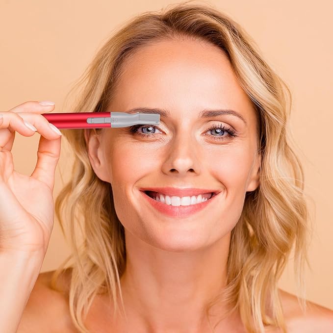 Chumia 2 Pcs Electric Eyebrow Trimmer Women Precision Face Razors Mini Shaver with Comb Christmas Women Gift Battery Operated Personal Epilator for Face Neck Fuzz Lips Leg(Red, Blue)-Velvo Beauty