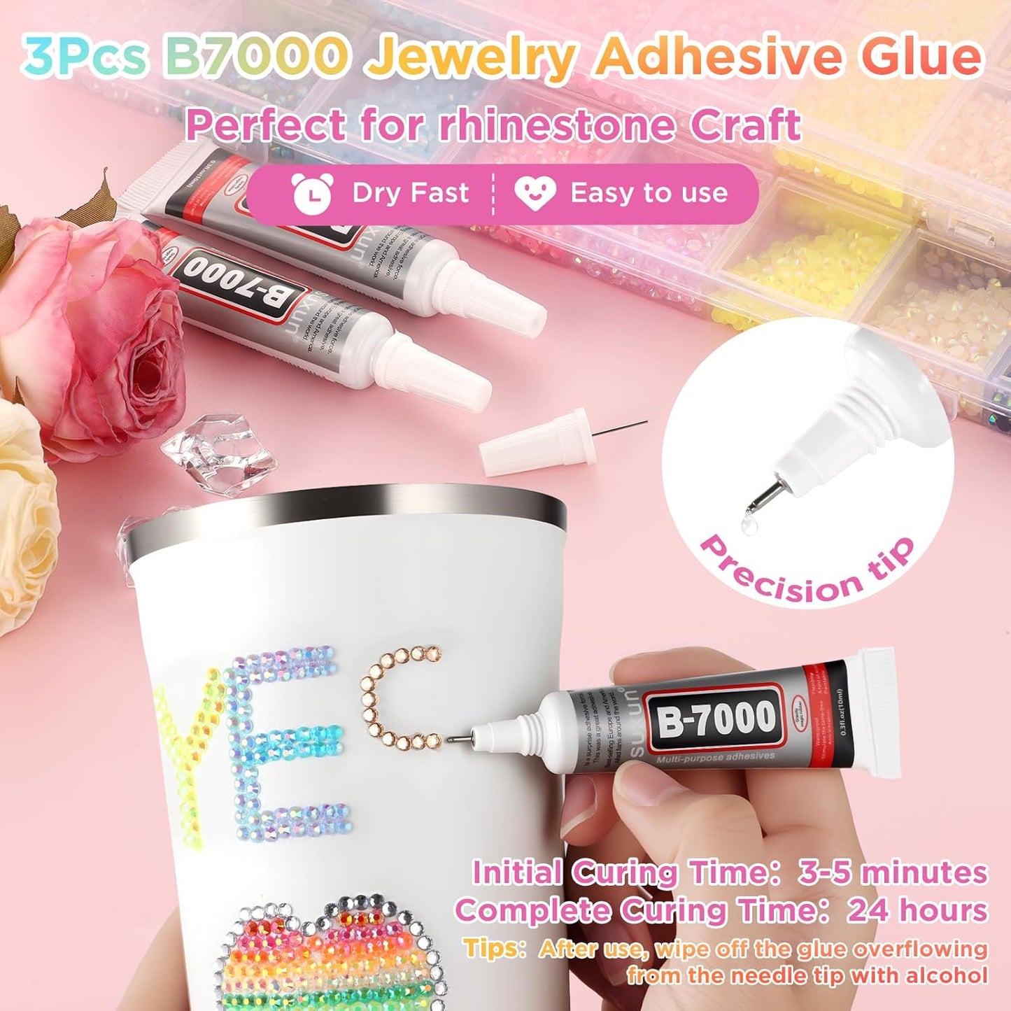 Zefy 40 Colors Resin Jelly Rhinestones for Bedazzling, 3mm 32000 Pcs Flatback Gems for Crafting, Bedazzling Kit with 3Pcs B7000 Glue for Clothing Shoes Nail Book Diamond Art-Velvo Beauty