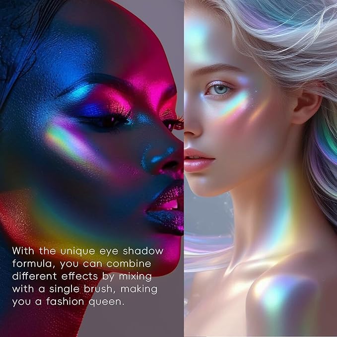 Chameleon Face Highlighter Palette, Glitter Metallic Rainbow Eyeshadow Holographic Sparkling Long Lasting Color Shifting Inner Corner Eye Brightener Illuminator Shimmer Highlighter Makeup-Velvo Beauty