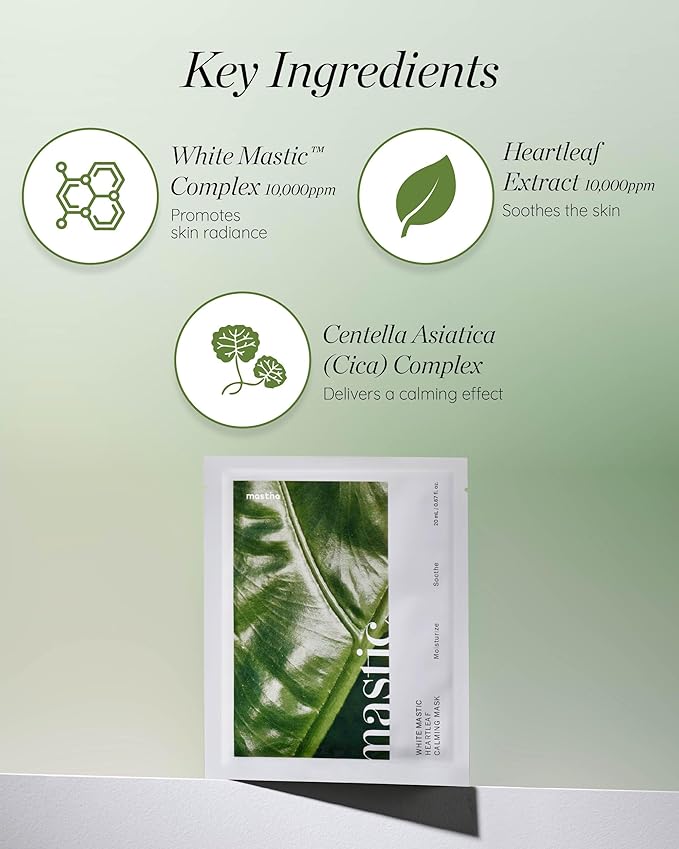 MASTINA White Mastic Face Mask (Heartleaf Calming, 4 pc) Premium Korean Skin Care for Soothing & Deep Moisturization. Sensitive Tired Skin White Mastic Cica Vegan Sheet Masks-Velvo Beauty