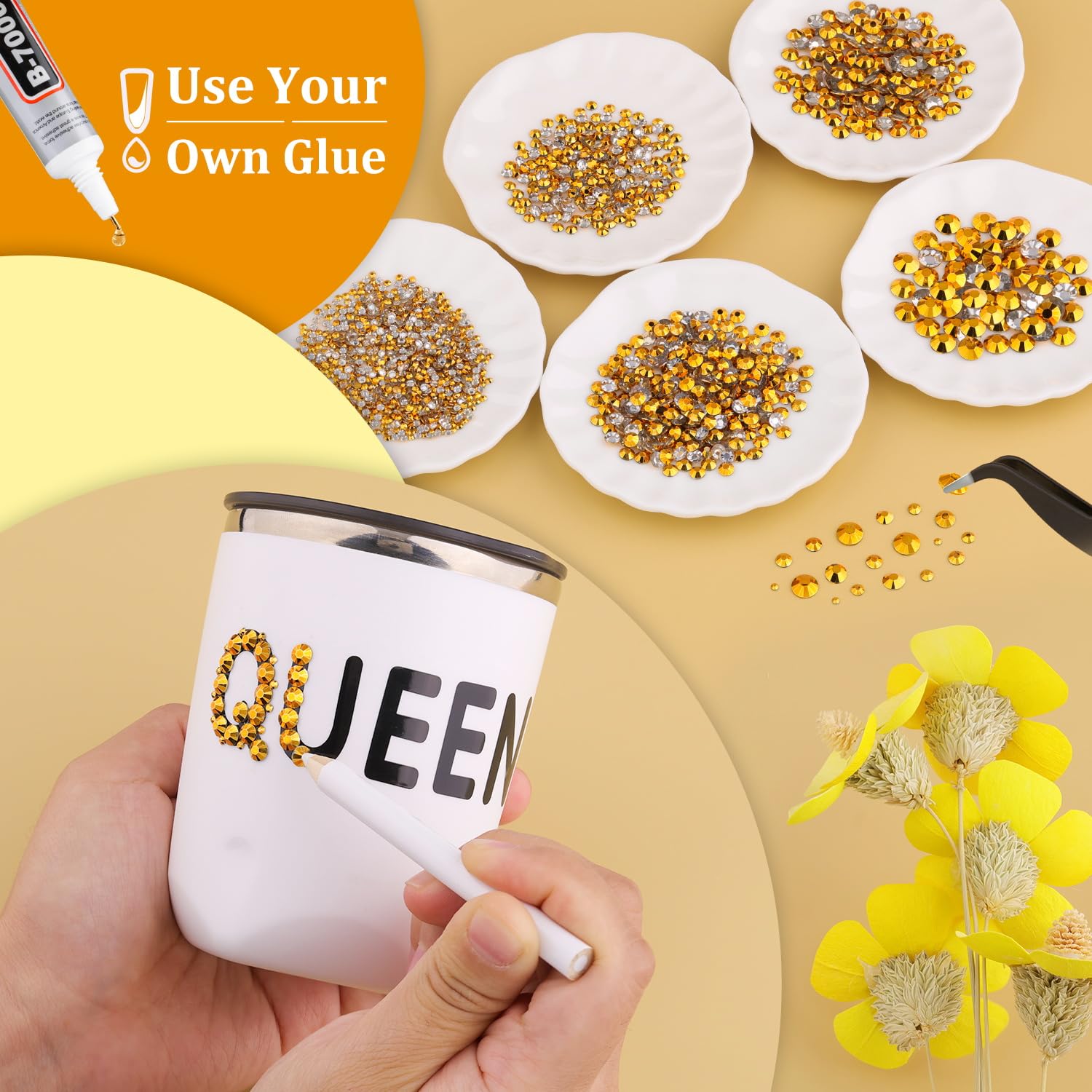 Resin Rhinestones for Crafting, 1 Box Copper Gold Multi Sizes Flatback Bedazzling Crystals for Crafts Nail Art Decoration, Non Hotfix Gems Charms for Tumbler Shoes Clothing Fabric Face Makeup-Velvo Beauty