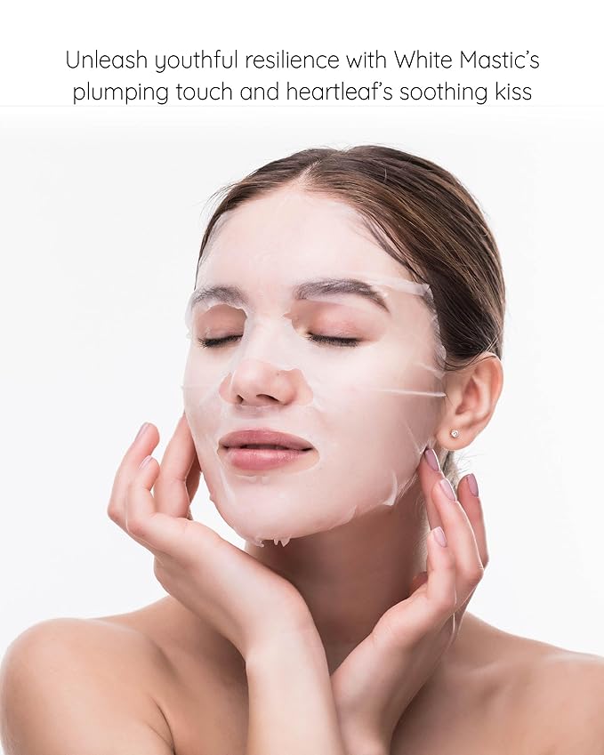 MASTINA White Mastic Face Mask (Heartleaf Calming, 4 pc) Premium Korean Skin Care for Soothing & Deep Moisturization. Sensitive Tired Skin White Mastic Cica Vegan Sheet Masks-Velvo Beauty