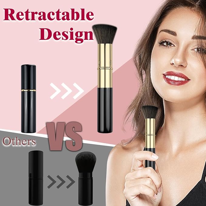 Retractable Kabuki Brush, Travel Powder Foundation Makeup Brush Face Blush Brushes for Liquid, Cream and Powder Face Makeup, Travel Size Makeup Brush-Velvo Beauty