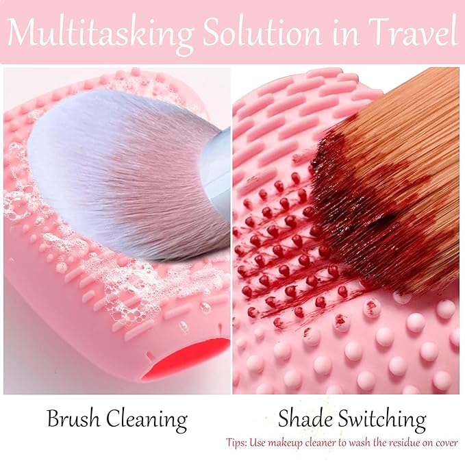 Silicone Travel Make-up Brush Holder with Cleaner Mat Pad, Organizer Case Covers for Foundation Eye Lip Brushes Storage Cleaning, Gift for Women Girl-Friend Mother Wife, 3-Pcs Large + 5 Small, Blue-Velvo Beauty