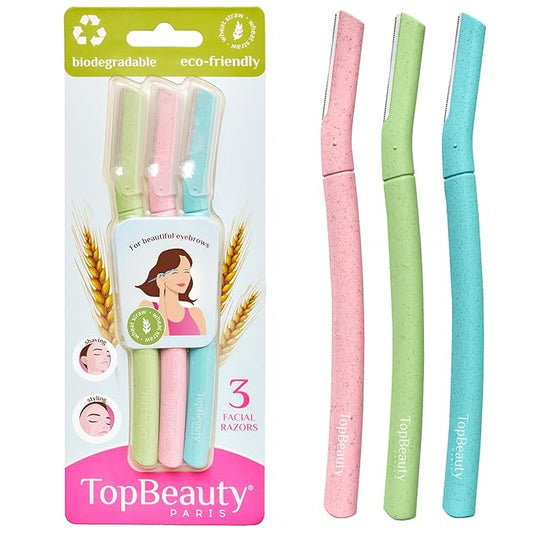 Paris Women Facial Eco Razors - 3 pcs per pack - Wheat Straw Eyebrow Razors - Multipurpose Facial Body Hair Peach Fuzz Removal Trimmer Shaver - Dermaplaning Tool - Protective Safety Cover-Velvo Beauty