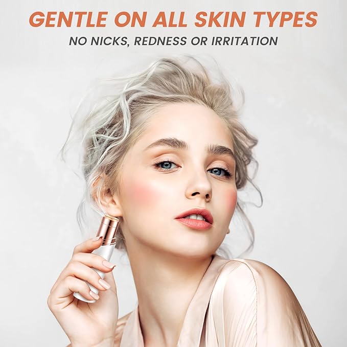 Facial Hair Remover for Women- as Seen on TV Painless Face Shaver -Mini Hair Remover, Electric Razor Shaver Portable Bikini Epilator for Lips, Chin(White+2 Heads)-Velvo Beauty