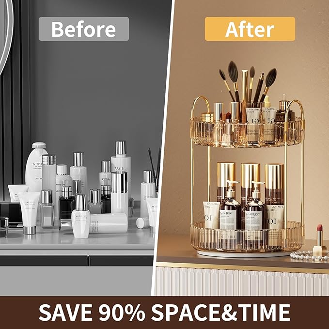 360 Rotating Makeup Organizer - Large-Capacity Skincare & Makeup Storage with 2-Tier Perfume Organizers, Cosmetic Dresser & Makeup Brush Holder - Fits Bedroom, Bathroom, Vanity Shelf & Countertop-Velvo Beauty