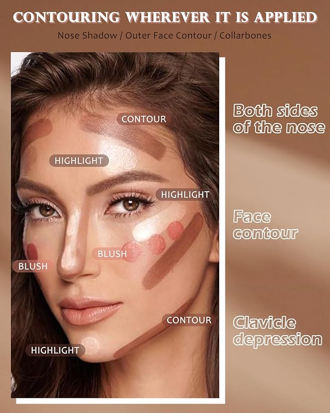 Face Contour Glitter Highlighter Powder Palette-2 in 1 Cruelty-Free Matte Bronzer Powder,Shimmer Illuminator Highlighters for a Glowing Look,Blendable Makeup Palette,Valentine's Day Gift for Women-01-Velvo Beauty