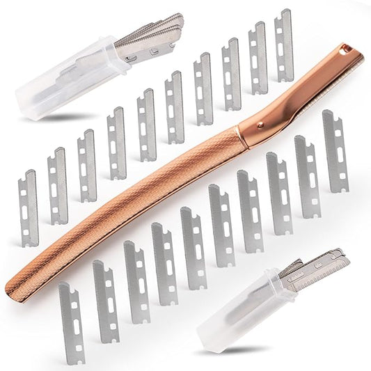 Dermaplane Razor for Women Face with 20PCS Blades,Professional Facial Razors for Peach Fuzz and Eyebrow Hair Removal,Stainless Steel Multipurpose Face Shavers with Gift Box-Gold-Velvo Beauty