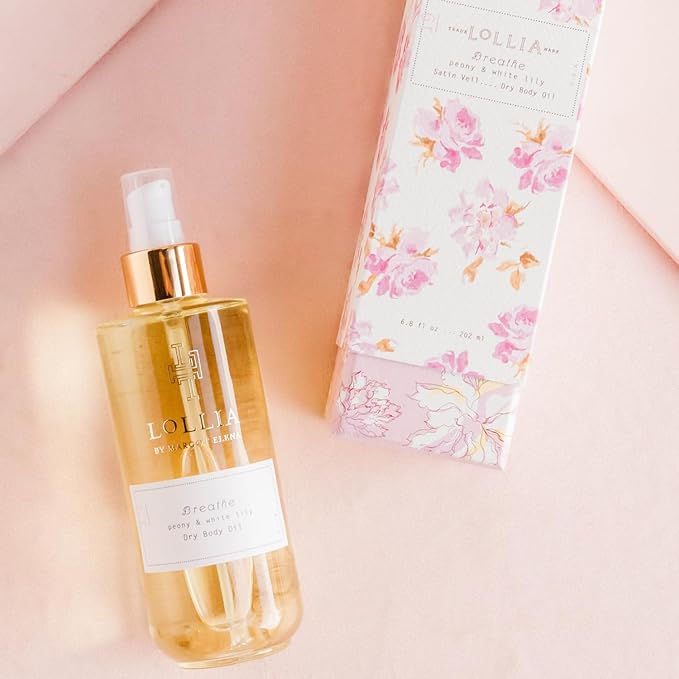 LOLLIA Breathe Dry Body Oil, 6.8 Fl. Oz. – Peony & White Lily – Women’s Scented, Moisturizing, Dry Body Oil for Women, For All Skin Types-Velvo Beauty