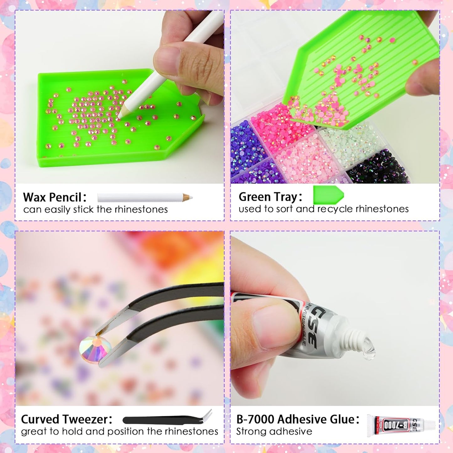 Canvalite 18000PCS Nail Rhinestones for Crafting, Multicolor 3mm Flatback Rainbow Gems, Bedazzling Crystal with 4Pcs 2.5g Jewelry Glue for DIY Crafts Clothing Shoes Nail Art,Stocking Stuffers Gifts-Velvo Beauty