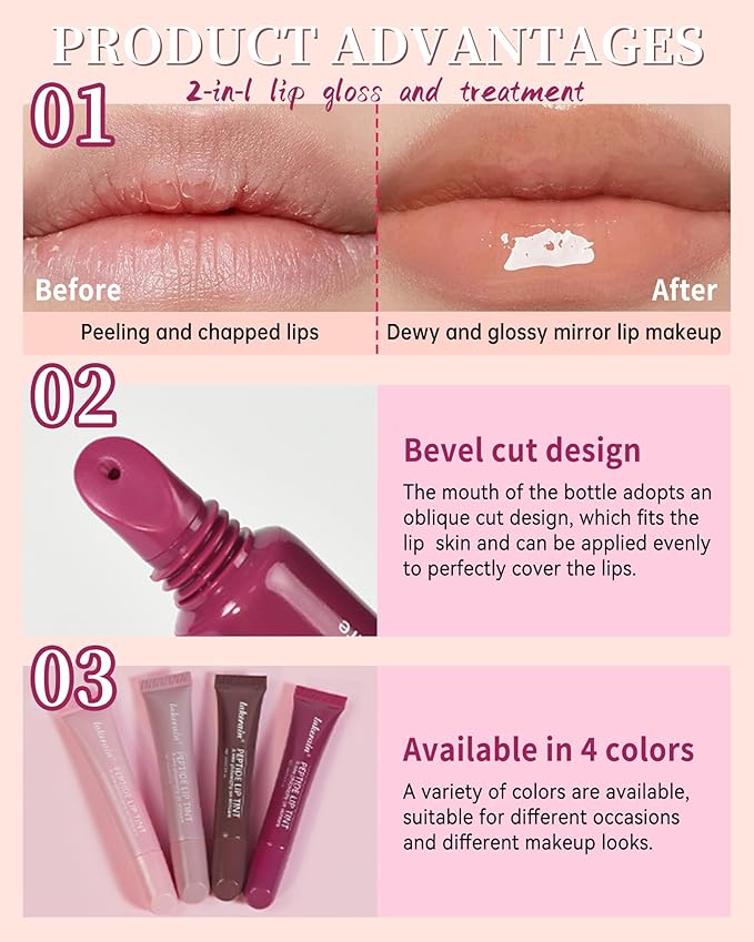 Tinted Lip Balm-1Pcs Raspberry Peptide Hydrating Lip Tint Moisturizer,Jelly Glossier Lip Treatment Balm,Non-Stick Lip Care Glow Reviver Lip Oil,Yummy Glowy Lip Gloss,Thanksgiving Makeup for Women-04-Velvo Beauty