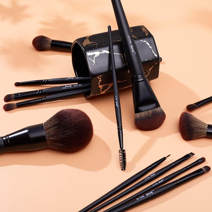 Jessup Full Makeup Brushes Set 13pcs, Professional Vegan Foundation Powder Contour Blush Highlight Eyeshadow Blending Concealer Spoolie EyeLiner Brush, Phantom Black T300-Velvo Beauty
