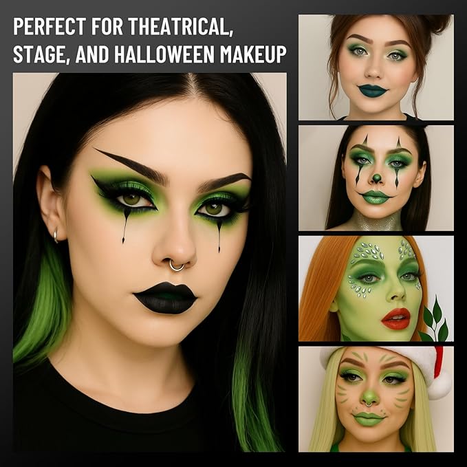 Green Eyeshadow Palette with Mirror Lime Forest Emerald Tones Matte Shimmer 6 Colors Mini Eye Shadow Pallet Travel Size Highly Pigmented for Goth Fairy Joker Wicked Halloween Parties Makeup-Velvo Beauty