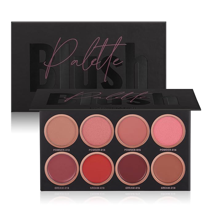 8 Colors Blush Palette, 4 Powder + 4 Cream Blush Palette, Contour and Highlight Blush Palette, Natural Nude Makeup Brighten Skin Tone Portable Makeup Blush, Professional Facial Makeup Blush-Velvo Beauty