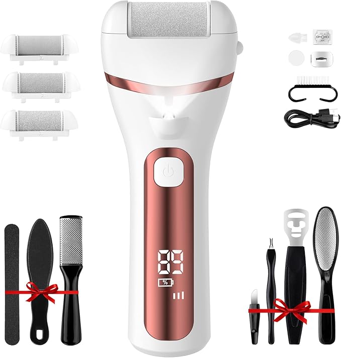 PUBOO Foot Callus Remover Electric 10000 RPM 3-Speed IPX7 Rechargeable Pedicure Kit for Hard Skin Women & Men. Portable Multi-Roller File Grinder Sander Scrubber with LED Display for Wet & Dry Feet-Velvo Beauty