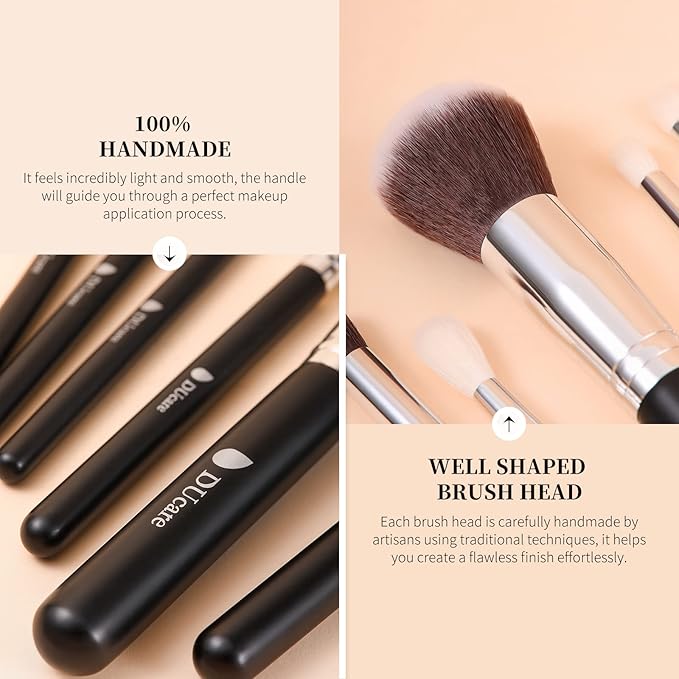 DUcare 15pcs Classic Black Makeup Brush Set with Bag Professional Soft Synthetic Foundation, Blending, Eyeshadow, Powder, Concealer Brushes for Flawless Makeup Application-Velvo Beauty