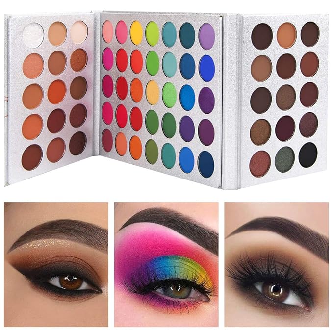 Eyeshadow Palette 65 Colors + 20pcs Makeup Brushes Set + Sponge Blender Sweatproof Pigmented Matte Shimmer Metallic Blendable Soft Pressed Powder Eye Shadow Makeup Palette-Velvo Beauty