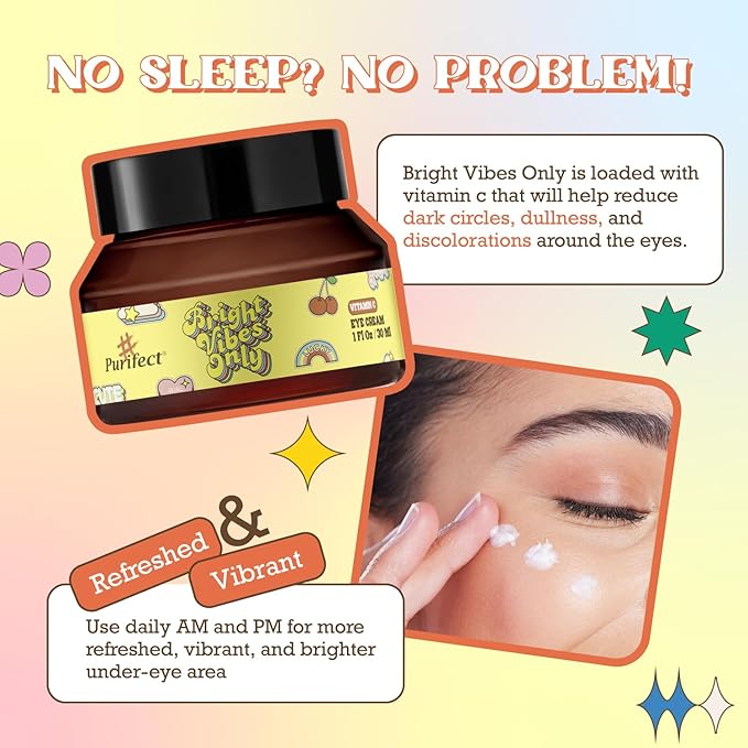 Natural Rose Water Base Vitamin C Eye Cream for Dry&Sensitive Skin | Dark Circles Wrinkles Puffiness and Bags Under Eyes | Anti Aging Nourishes | Made In USA | #Purifect 30ml (#Bright Vibes Only)-Velvo Beauty