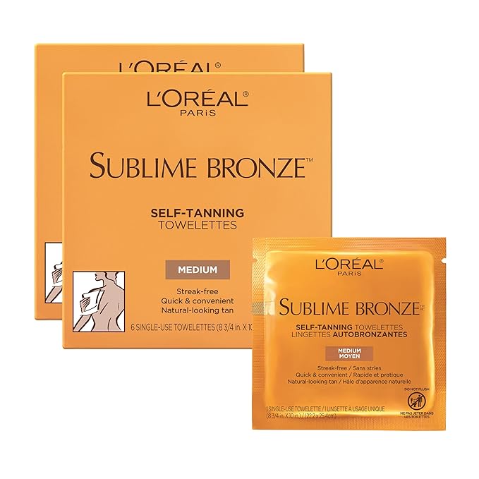L'Oreal Paris Sublime Bronze Self Tanning Towelettes, Streak-Free, Natural Looking Tan, 6 ct-Velvo Beauty