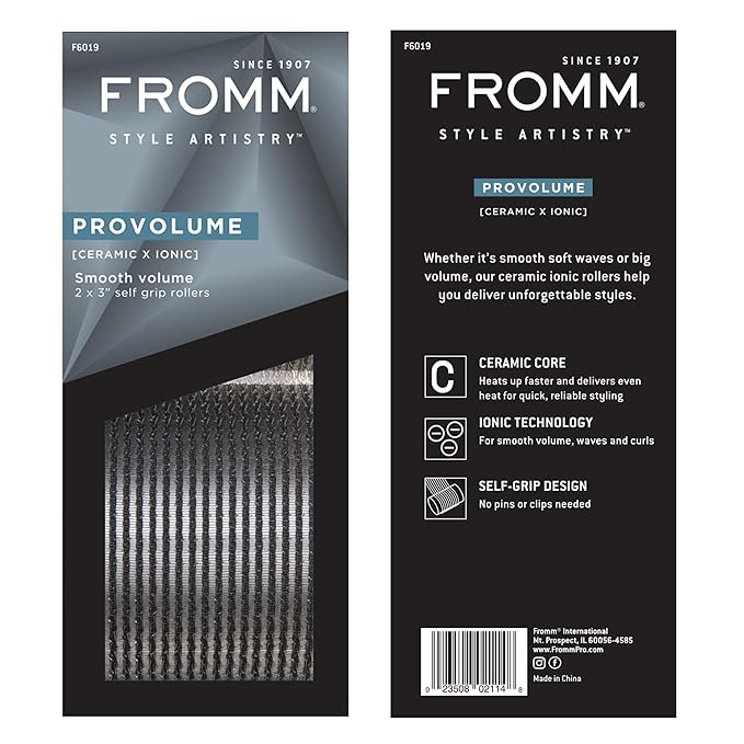 Fromm ProVolume 3" Self-Grip Ceramic Ionic Thermal Hair Rollers, 2 Count Large Salon Quality Hair Curlers for Medium and Long Hair, Blowouts, Curtain Bangs-Velvo Beauty