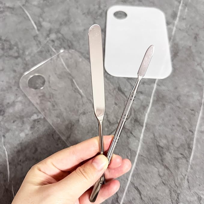 Stainless Steel Foundation Spatula with Makeup Mixing Palette, Foundation Makeup Tray Acrylic Makeup Palette Cosmetic Nail Art Color Mixing Tool Make Up Spatula, Pack of 4-Velvo Beauty